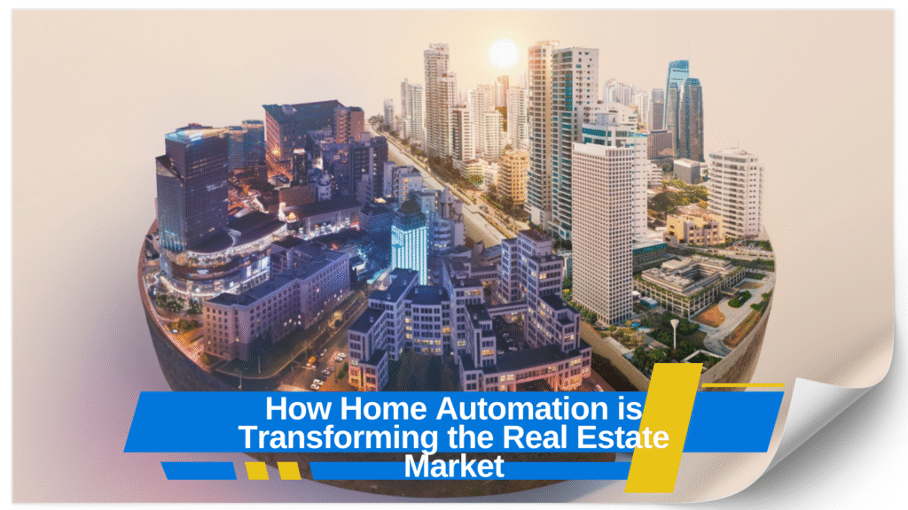 Home automation real estate concept with tablet showing smart home control in modern living room.